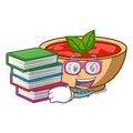 Student with book tomato soup character cartoon