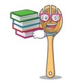 Student with book wooden fork mascot cartoon Royalty Free Stock Photo