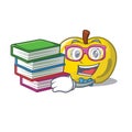 Student with book yellow apple in a cartoon basket