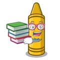 Student with book yellow crayon isolated in the mascot