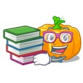 Student with book yellow pumpkin isolated in the cartoon