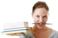 Student with books and pencil Royalty Free Stock Photo