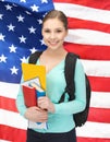 Student with books and schoolbag Royalty Free Stock Photo