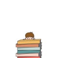 The student boy is climbing and hidden behind the stack book illustration vector on white background. Education and study concept Royalty Free Stock Photo