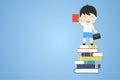 Student boy cute character school uniform with many books have been read , back to school Royalty Free Stock Photo