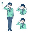 Simple school boy Green Blazer_salute