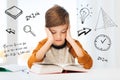 Student boy reading book or textbook at home Royalty Free Stock Photo