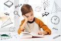 Student boy reading book or textbook at home Royalty Free Stock Photo