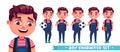 Student boy vector character set. Male characters sporty collection with happy, jolly and serious character expression holding.