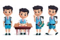 Student boy vector character set. School kid character wearing uniform Royalty Free Stock Photo