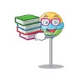 Student bring book round lollipop isolated with the cartoon
