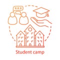 Student camp concept icon. Summer educational club, community idea thin line illustration. Sharing learning experience Royalty Free Stock Photo