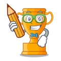 Student cartoon trophy cup with star on cyan