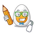 Student character hard boiled egg ready to eat