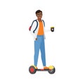 Student character on hoverboard