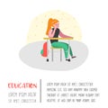 Student Characters. Back to School Kid Poster. Classroom with Schoolchild with Backpack. Education Concept