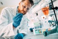 Handsome student of chemistry working with chemicals Royalty Free Stock Photo