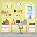 Student Children Study Desk Table Interior Room Furniture Flat Design Royalty Free Stock Photo