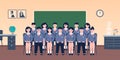 Student class portrait. Smile adolescent with classmates, school young teens in uniform sitting in classroom. Joyful