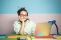 Student in classroom. Cute female teen in high school. Students portrait in school. Royalty Free Stock Photo