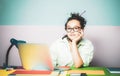 Student in classroom. Cute female teen in high school. Students portrait in school. Royalty Free Stock Photo