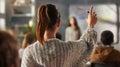 A student in a classroom is raising their hand.. AI generated Royalty Free Stock Photo