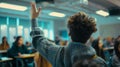 A student in a classroom is raising their hand.. AI generated Royalty Free Stock Photo