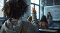 A student in a classroom is raising their hand.. AI generated Royalty Free Stock Photo