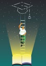 student climbing ladder to reach mortarboard in the sky. Vector illustration decorative design