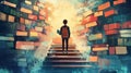 Student Climbing Staircase Of Knowledge Illustration Royalty Free Stock Photo