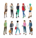 Student or College Girl Cartoon Characters Set