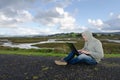 Student with computer addicted to internet