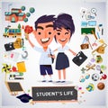 Student couple with element. charcter design. school concept - v