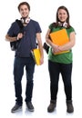 Student couple young woman man full body portrait smiling people Royalty Free Stock Photo