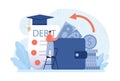 Student debt. Young graduated character with a financial crisis. Expencive Royalty Free Stock Photo