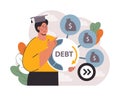 Student debt. Young graduated character with a financial crisis. Expencive Royalty Free Stock Photo