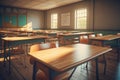 Whiteboard desks and spacious empty classroom, back to school. Generative ai Royalty Free Stock Photo