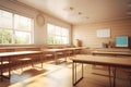 Whiteboard desks and tidy empty classroom, back to school. Generative ai Royalty Free Stock Photo
