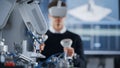 Student Developer Writing Code and Testing Interface of Bionic Hand. Engineer Wearing Virtual Royalty Free Stock Photo