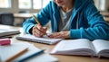 A student diligently writes in a notebook during a study session, focusing on the task Royalty Free Stock Photo