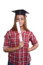 Student with diploma and graduation cap Royalty Free Stock Photo