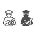 Student with diploma line and solid icon, startup concept, university student graduation sign on white background Royalty Free Stock Photo