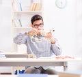 Student doctor studying animal skeleton Royalty Free Stock Photo