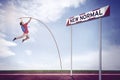 Student doing pole vault with New Normal text