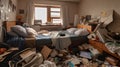 A student dorm room with a messy bed and textbooks on the one created with generative AI Royalty Free Stock Photo