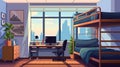 Student dormitory room with bunk and computer desk illustration AI Generated Royalty Free Stock Photo