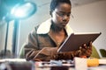 Student, education and black woman with tablet for learning, knowledge research or studying at home. Technology, digital Royalty Free Stock Photo