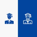 Student, Education, Graduate, Learning Line and Glyph Solid icon Blue banner Royalty Free Stock Photo