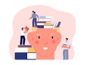 Student education. People and books, reading characters. Human head taking knowledge. Girls and boy study vector concept Royalty Free Stock Photo