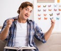 Student entomologist studying new species of butterflies Royalty Free Stock Photo